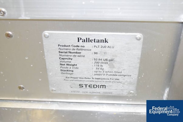 52 gallon Stedim Palletank #PLT 200 ALU, aluminum construction, #2840-64 - Image 2
