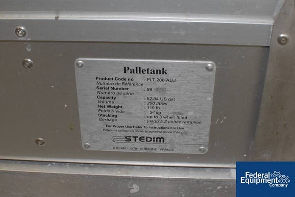 52 gallon Stedim Palletank #PLT 200 ALU, aluminum construction, s/n #98-0235, #2840-97 - Image 2