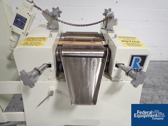 4" x 8" Ross #4X8TRM, 3 roll mill, end guide holders less end guides, adjustable first and third rolls - Image 7