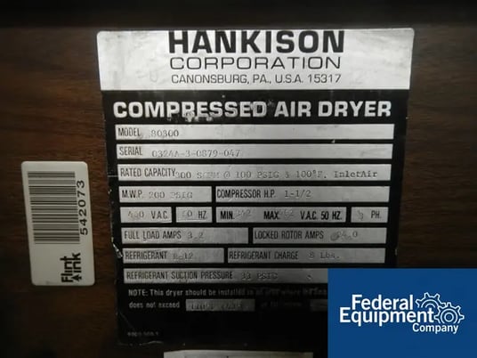 300 cfm, 100 deg.F, 100 psi, Hankison #80300, R12 refrigerant, 1.5 HP, #42785 - Image 6