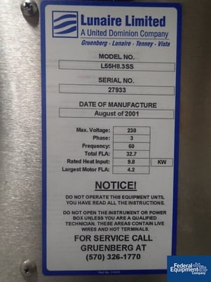 20" width x 24" H x 30" D Gruenberg #L55H8.3SS, depyrogenation oven, Stainless Steel, 280°C max temp, 9.8 kW - Image 2