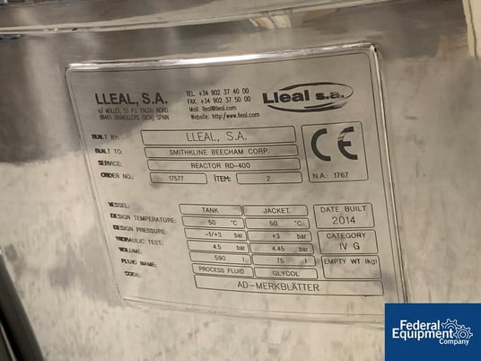 147.5 gallon Lleal, reactor, Stainless Steel, 3/3 bar, 590 liter, removable dish top, dish bottom, jacketed - Image 2