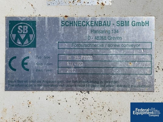 12" diameter x 12' long, Schneckenbau Screw Conveyor, type RS300/3700, Carbon Steel, 2012, #3429-2, 2012 - Image 2