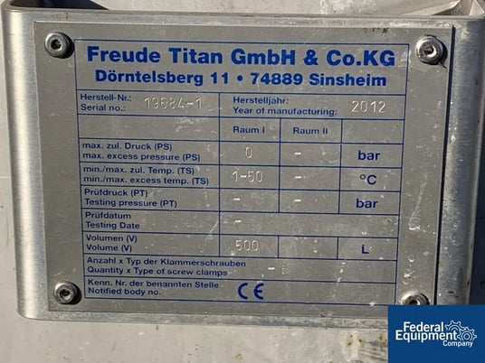 132 gallon Freude Titan, mix tank, Stainless Steel, 1.5 HP, 32" diameter x 32" side, flat top, dish bottom - Image 2