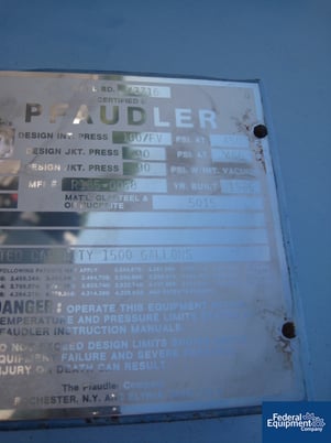 1500 gallon Pfaudler, glass lined reactor body, 100 psi, jacketed for 90 psi, 5015 glass, lug mounted - Image 6