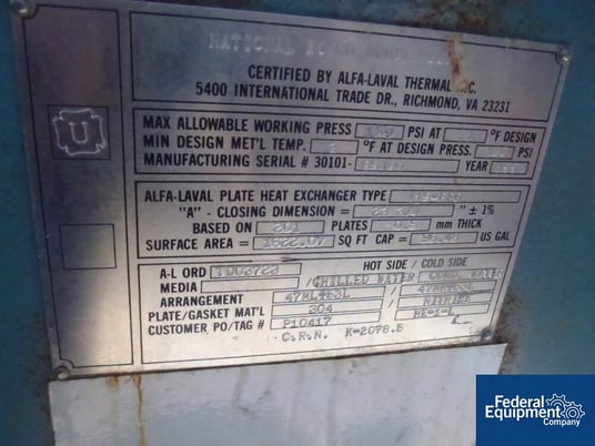 1688 sq.ft., APV, A15-BFG, plate heat exchanger, Stainless Steel plates, 150 psi @ 212°F, 1991, #40610 - Image 2