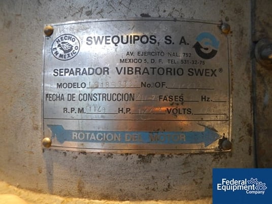 18" Sweco #LS18S333, Stainless Steel circular screen, single deck on base, .25 HP, 440 V. motor, serial - Image 6