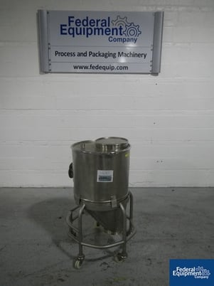4 cu.ft., Stainless Steel Tote Bins, 22" x 42" x 17" cone bottom, 12" top access, 1.5" top nozzle, 8" bottom - Image 1