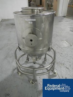 4 cu.ft., Stainless Steel Tote Bins, 22" x 42" x 17" cone bottom, 12" top access, 1.5" top nozzle, 8" bottom - Image 4
