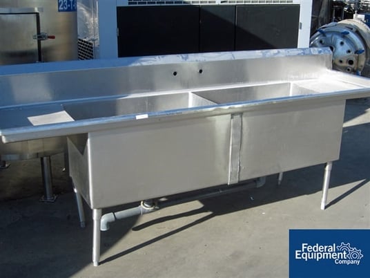 Washing Table, Stainless Steel, 106" x 30", dual 36" x 24" x 18" D sinks on base, #47483 - Image 1