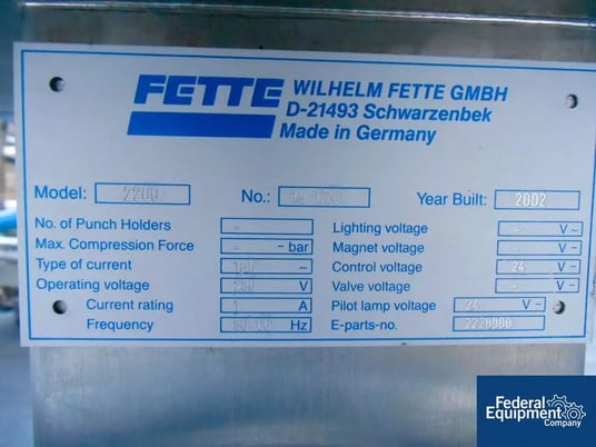 Fette #2200, tablet turrets/parts, control console, #250-2 - Image 3