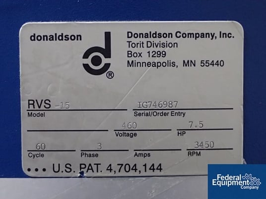 1700 cfm Donaldson Vibra-Shake #RVS-15, portable dust collector, 7.5 HP, 460 V., serial #IG746987, #2943-6 - Image 2