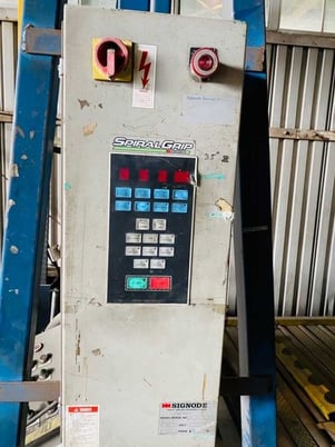 Signode SpiralGrip #310, semi-automatic overhead stretch wrapping system, 12 RPM, approx 35 loads per hour - Image 3