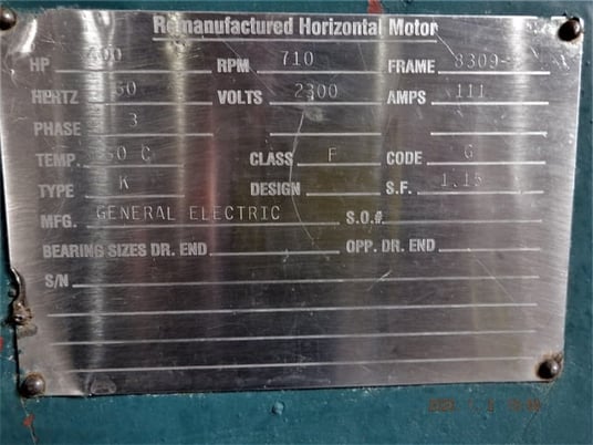 400 HP 720 RPM General Electric, Frame 8309S, Drip-Proof Ball Bearing, 2300 Volts - Image 1