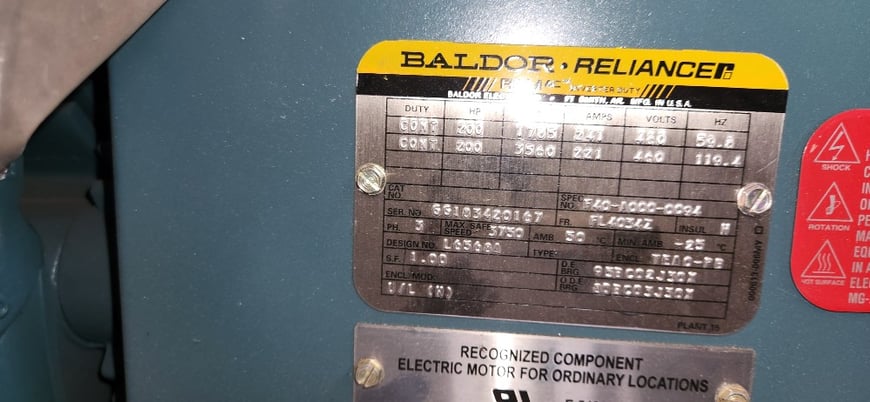 200 HP 1785/3560 RPM Baldor-Reliance, Frame FL4034Z, TEAO-BC, 460 Volts, With Encoder, Surplus - Image 3
