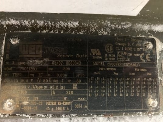 250 HP 900 RPM Weg, Frame 586/7TZ, TEFC BB, 460 Volts (3 available) - Image 2