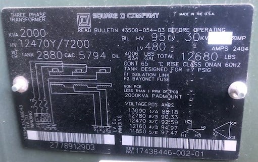2000 KVA 12470Y/7200 Primary, 480 Secondary, Square D, C712 - Image 1