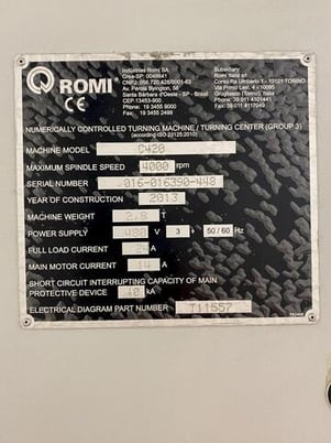 17" x 39" Romi #C420, CNC teach engine lathe, 2013, #14423 - Image 3