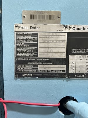 88 Ton, Niagara #BN-80-OBS, 6" stroke, 19" Shut Height, 36" x 24" bed, 4.5" adjust., 40-75 SPM, 1993 - Image 9