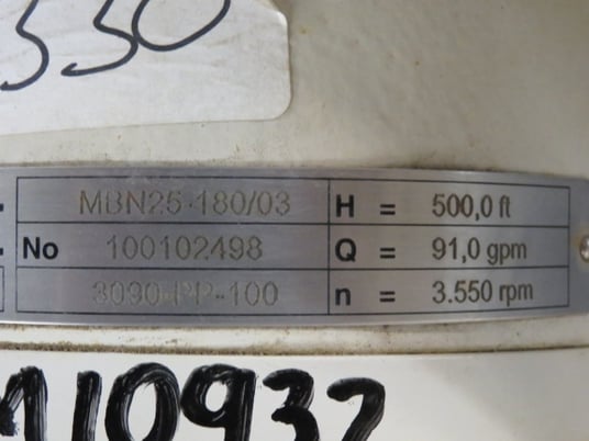 91 GPM @ 500' TDH, Sulzer #MBN25-180/03, multistage ring section pump, 2012 - Image 5