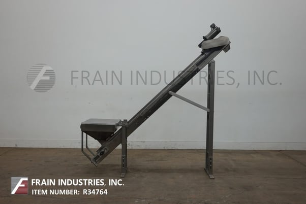 3-1/2" wide x 9' long, Stainless Steel inclined cleated belt feeder, 82" ground clearance, with 21" L x 21" W - Image 1
