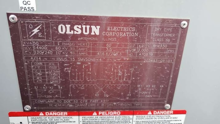50 KVA 14400 Primary, 120/240 Secondary, Olsun, dry type, Nema 3R - Image 4