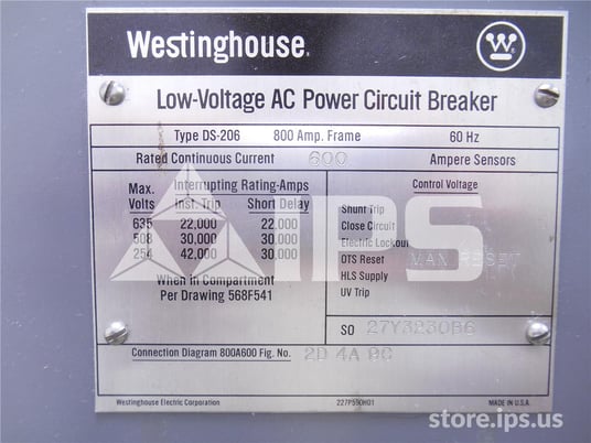 800 Amps WH Ds-206 Mo/do Westrip Rms-2000 Lsig, 600 Amps Ct, Dual Switch Bell Alarm - Image 3