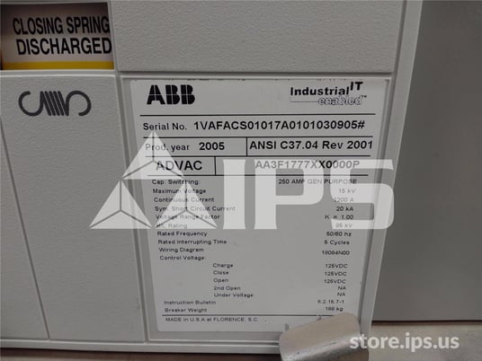 1200 Amps ABB Advac Aa3f1777xx0000p Model 3 (advac Model 3) 125 Volts DC Control, 20k Amps Sc - Image 4