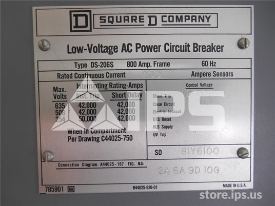 800 Amps Square D Ds-206s Eo/do 125 Volts DC Controls, Amptector Ia Li, 200 Amps Ct - Image 3