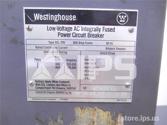 800 Amps WH Dsl-206 Eo/do 125 Volts DC Control, Amptector I Lig, 600 Amps Ct, 2000 Amps Fuse - Image 4