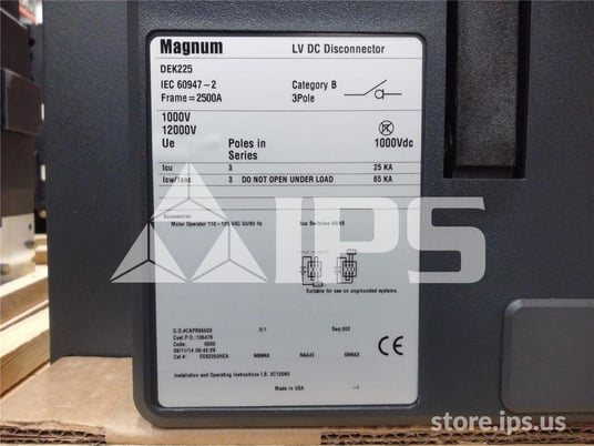 2500 Amps Ch Dek225 Magnum DC Low Voltage Disconnect Switch Eo/bi Unused Surplus 120 Volts AC Control - Image 2
