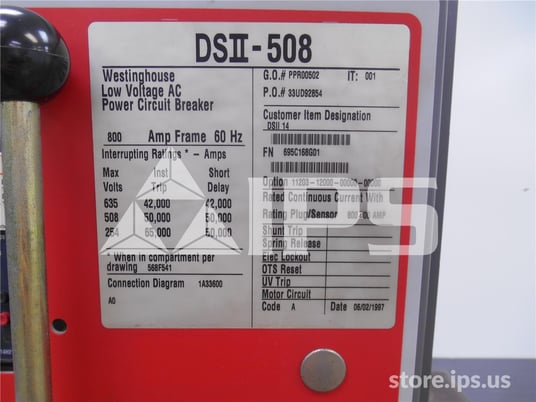 800 Amps Ch Dsii-508 Mo/do Digitrip Rms 510 Lsi, 400 Amps Rp, 800 Amps Ct - Image 3