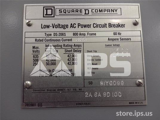 800 Amps Square D Ds-206s Eo/do 125 Volts DC Controls, Amptector Ia Li, 300 Amps Ct - Image 5