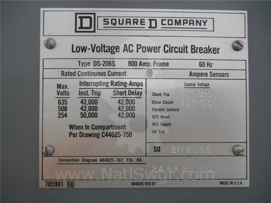 800 Amps Square D Ds-206s Eo/do 125 Volts DC Controls, Amptector Ia Li, 600 Amps Ct - Image 3
