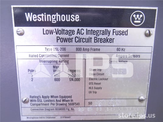 800 Amps WH Dsl-206 Eo/do 125 Volts DC Control, Amptector I Lig, 600 Amps Ct, 2000 Amps Fuse - Image 4