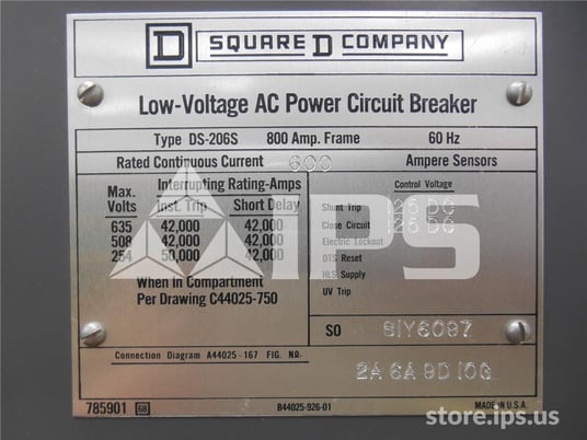 800 Amps Square D Ds-206s Eo/do 125 Volts DC Controls, Amptector Ia Li, 600 Amps Ct - Image 3