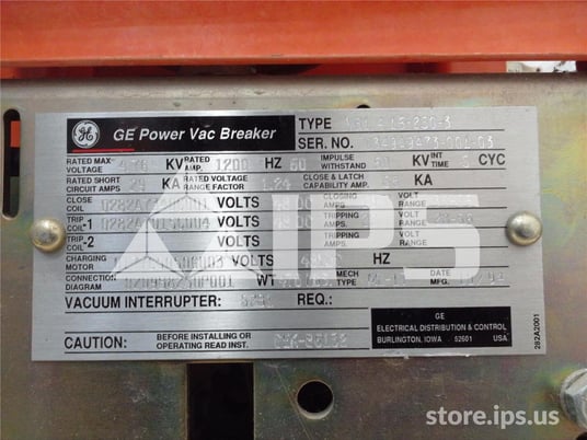 1200 Amps GE Vb1 4.16-250-3 Ml-18 (vb1 4.16-250) 48 Volts DC Control, 29k Amps Sc, Bottle# 52b1 - Image 2