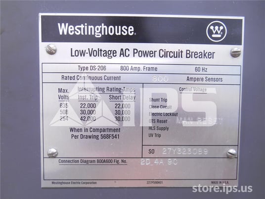 800 Amps WH Ds-206 Mo/do Amptector I Lsg, 800 Amps Ct, Dual Switch Bell Alarm - Image 3