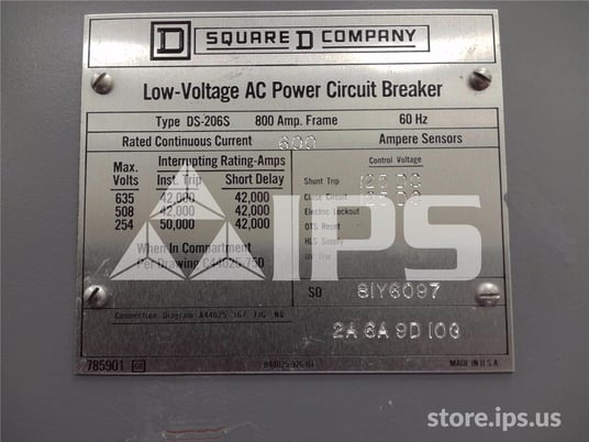 800 Amps Square D Ds-206s Eo/do 125 Volts DC Controls, Amptector Ia Li, 600 Amps Ct - Image 5