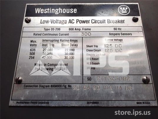 800 Amps WH Ds-206 Eo/do 125 Volts DC Control, Amptector I Lig, 300 Amps Ct - Image 5
