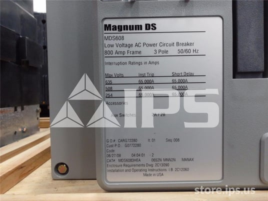 800 Amps Ch Mds6083hea0652nmnn2nmanax Mo/bi Unused Surplus (mds608) Digitrip 520 Lsi, 600 Amps Rp, 600 Amps Ct - Image 2