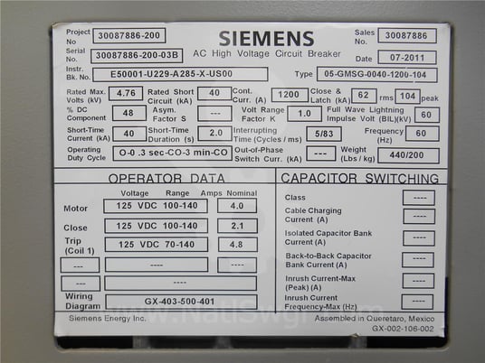 1200 Amps Sa 05-gmsg (05gmsg) 125 Volts DC Control, Bottle# Vs17041 - Image 6