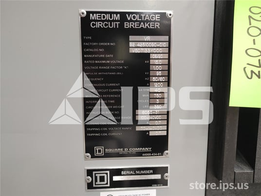 1200 Amps Square D Vad-5 Vr V5d7133y000 15 KV 750mv Amps Unused Surplus 125 Volts DC Control, 40k Amps Sc - Image 5