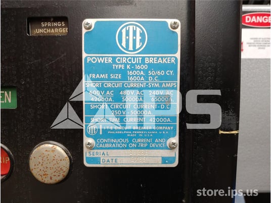 1600 Amps ITE K-1600 Black Eo/do 125 Volts DC Control, Digitrip Rms 510 Ls Retrofit, 1600 Amps Ct, Bell Alarm - Image 5