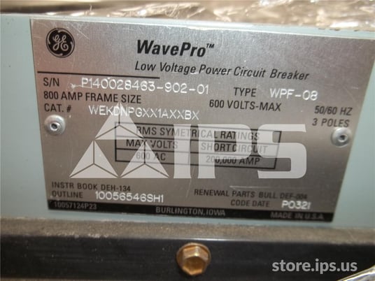 800 Amps GE Wpf-08 Mo/do Wekdnpgxx1axxbx Entelliguard Tu Lsi, 800 Amps Rp, 800 Amps Ct, 120 Volts AC Uv, 1600 - Image 2