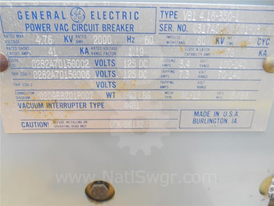 2000 Amps GE Vb1 4.16-350-1 Ml-18 (vb1 4.16-350) 125 Volts DC Control, 41k Amps Sc, Bottle# 44b1 - Image 7