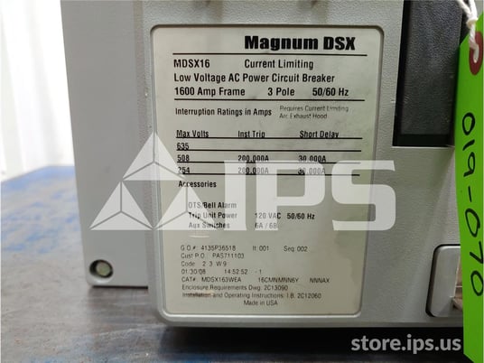1600 Amps Ch Mdsx163wea16cmnmnn6ynnnax Mo/do (mdsx16) Digitrip 520mc Lsig, 1600 Amps Ct, 1600 Amps Rp, Bell - Image 5
