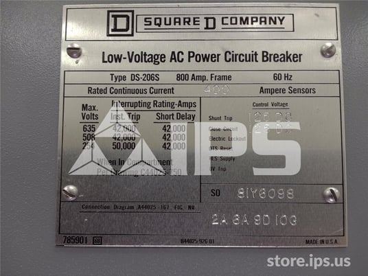 800 Amps Square D Ds-206s Eo/do 125 Volts DC Controls, Amptector Ia Li, 400 Amps Ct - Image 5