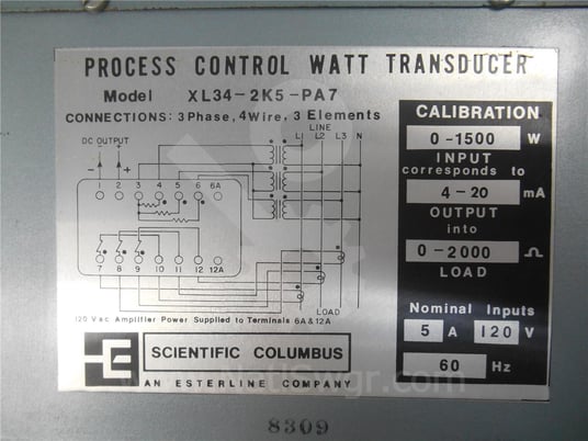 Scientific columbus, xl34-2k5-pa7, three phase four wire watt transducer surplus012-188 - Image 2