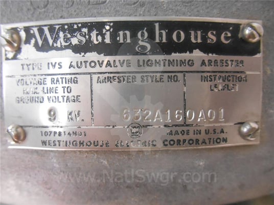 Westinghouse, 632a160a01, 9kv autovalve lightning arrester surplus012-097 - Image 3